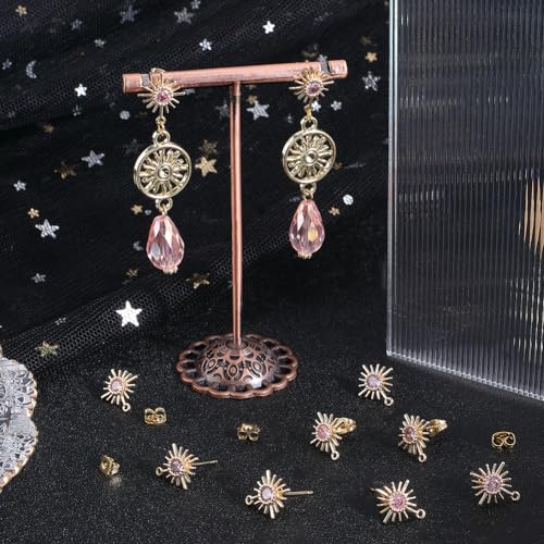 Beebeecraft 1 Box 10Pcs Sun Stud Earring Finding 18K Gold Plated Earring Post with Pink Cubic Zirconia Earring Component for Jewelry Making - color: Gold, Rose Cz