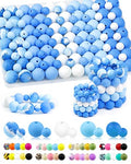 100PCS FIVEIZERO Silicone Beads for Keychain Making, 9mm & 15mm Blue White Mixed 5 Colors Silicone Focal Beads for Bracelets, Beadable Pens and DIY Crafts - color: White Blue