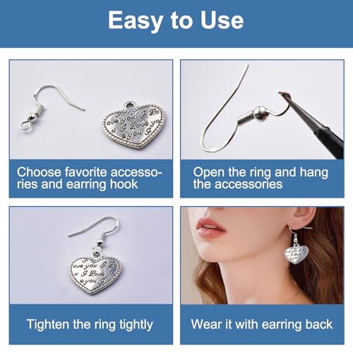 925 Sterling Silver Earring Hooks, 600PCS Earring Making kit 200PCS/100Pairs Hypoallergenic Ear Wires with 200PCS Silver Open Jump Rings and 200PCS Rubber Backs Earring Backs for Jewelry Making - size: 600pcs-Silver