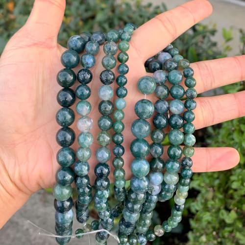 90pcs Adabele Natural Moss Agate Healing Gemstone 4mm (0.16 inch) Small Round Beads Gem Stone Spacer for DIY Craft Jewelry Making GY3-4 - color: Moss Agate, size: 4mm (90pcs/1 Strand)