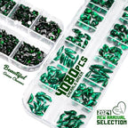 qiipii Emerald Green Nail Rhinestones Multi Shapes Flatback Green Crystals Gems Round Beads K9 Glass Stones Diamonds jewels Nail Art Supplies Nail Charms for Nails Faces Eyes Makeup Crafts DIY - color: Emerald Green, size: B Set