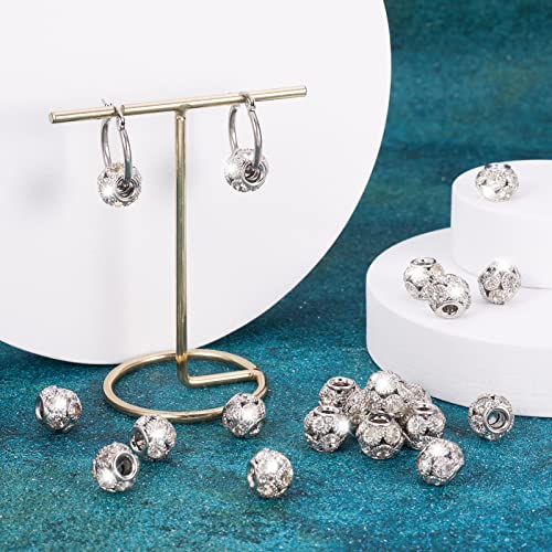 Craftdady 30Pcs Crystal Rhinestone Disco Ball Beads 12mm Rondelle Round Loose Beads Platinum Brass Spacer Beads for Bracelet Necklace Earring Craft Making - color: Platinum-12x10mm