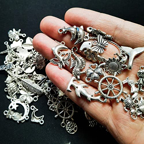CHuangQi 100pcs Bulk Lots Jewelry Making Charms, Mixed Smooth Metal Charms, Pendants Bracelet Necklace Jewelry Making and DIY Craft Accessories - color: Silver