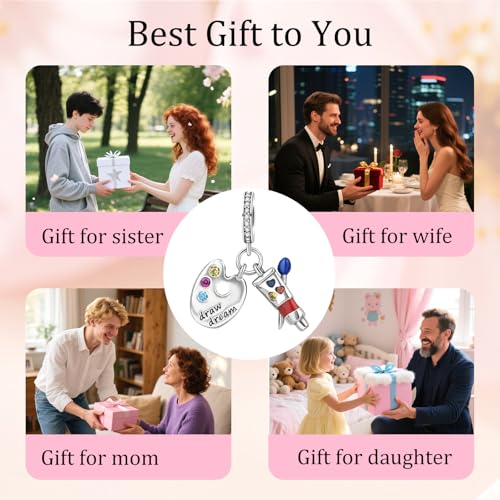 925 sterling silver Bead Charm for Pandora bracelets and Necklaces - Cute Heart Animal Ocean Pendant Bead Charms with Cubic Zirconia Mother's Day Jewelry Making DIY Gifts for Women Wife/Girlfriend - color: Painting Palette and Brush Charm