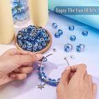 100pcs 14mm Large Hole Beads Glass Crystal Faceted Beads Blue European Crystal Spacer Bead for Necklace Earring Bracelet Crafts Jewelry Making - color: Blue