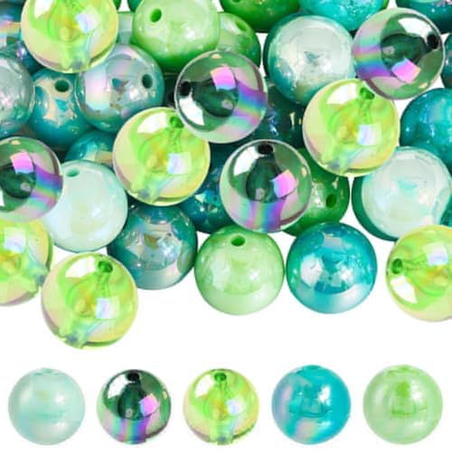 50Pcs 5 Colors Saint Patricks Day Beads Green Acrylic Bead Bulk 20mm Round Holiday Costumes Party Decorations Loose Spacer Pen Beads for Jewelry Making Necklace Bracelet Keychain DIY Crafts - color: Mixed Colors 2
