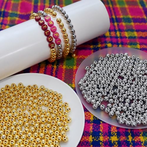 Amaney 500pcs 6mm Gold and Silver Spacer Beads Smooth Round Loose Ball Beads for Bracelet Jewelry Making Craft - color: Gold&Silver-6mm, size: 6mm