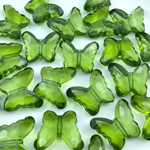 25pcs 23x28mm Acrylic Butterfly Beads Assorted Clear Spacer Beads Loose Butterfly Shaped Beads with Hole for Earring Necklace Bracelet Lanyard Jewelry DIY Craft Making(Grass Green) - color: Grass Green, size: 23x28mm