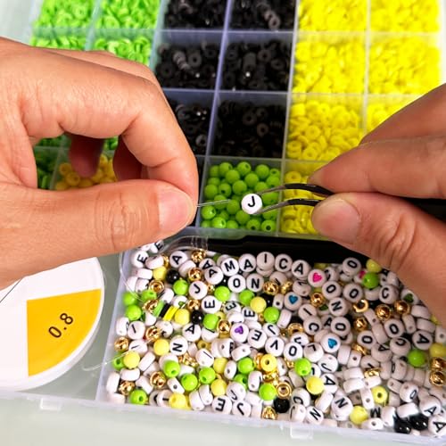 Jamaica Clay Beads Bracelets Making Kit - Jamaican Party Supplies - Jamaica Independence Day Boho DIY Art Craft Jewelry Making Set with Assorted Beads - 1 Box, Yellow, Green and Black