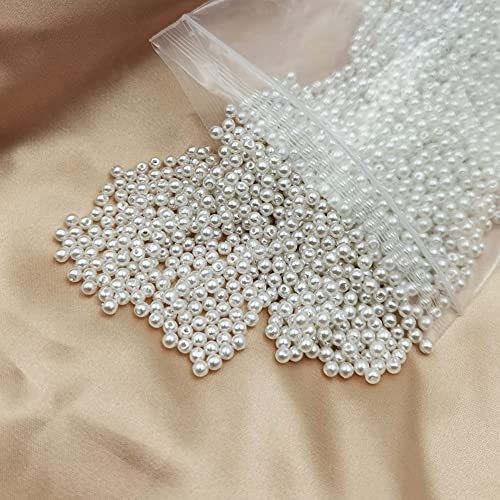 INSPIRELLE 7000pcs 4mm White Art Faux Pearl Beads ABS Round Loose Spacer Beads for DIY Craft Necklaces Bracelets Jewelry Making - color: White, size: 4mm