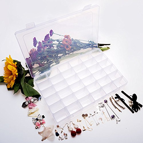 Gospire 36 Grids Clear Plastic Jewelry Box Organizer Storage Container with Removable Dividers (36 Grids - Clear) - color: Clear-36 Grids