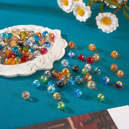 180Pcs 8mm Faceted Electroplate Glass Beads AB Color Plated Faceted Round Beads Transparent Crystal Loose Spacer Beads for DIY Bracelet Earring Jewelry Making - color: 18 Colors