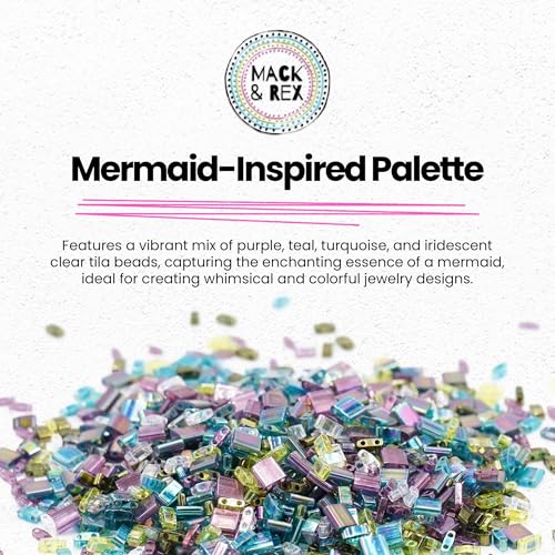 Mack and Rex Tila Bead Mixes (Mermaid) – Full Tila, Half Tila, Quarter Tila – Includes Purple, Teal, Turquoise, and Iridescent Clear Tila Beads with a Rainbow Finish, Teal and Lime Green and Olive - color: Mermaid, size: 5mm, 6mm
