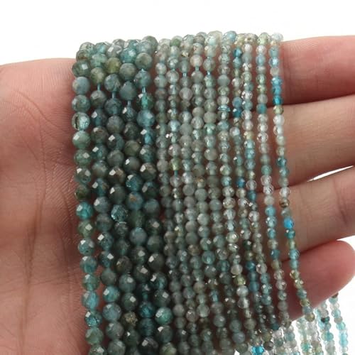 Natural Blue Apatite Beads, 2mm 180pcs Small Round Faceted Loose Gemstones for DIY Jewelry Making, Handmade Bracelet and Necklace Crafting, with Size Card - color: Blue Apatite, size: 2mm