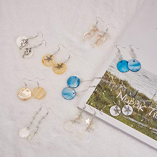 SUNNYCLUE 1 Box DIY 10 Pairs Natural White Sea Shell Drop Dangle Earrings Making Starter Kit Round Seashell Charm Pendants Earring Hook for Art Craft Projects Silver, Instruction - color: Ocean Earrings 2