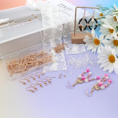 TOAOB 300pcs Earring Hooks Kits Rose Gold French Ear Wires with Ball and Coil 18mm Fish Hook Earring Making Supplies with Jump Rings and Clear Silicone Ear Backs for DIY Jewelry Findings - color: Rose gold