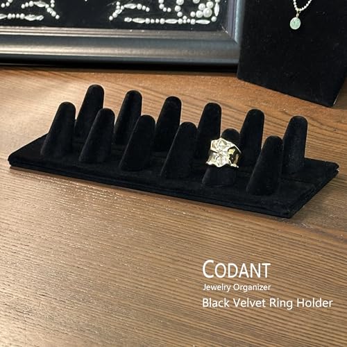Ring Display, Black Velvet 12-Finger Ring Holder Stand, Jewelry Display for Vendors Retail, Ring Organizer for Girls Dresser