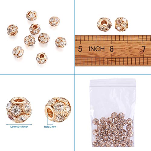 Craftdady 30Pcs 12mm Crystal Rhinestone Rondelle Spacer Beads Light Gold Disco Ball Loose Beads for Jewelry Making - color: Light Gold-12x10mm