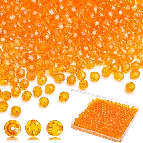 BONNY BOXX 1000pcs 6mm Acrylic Faceted Round Crystal Beads Transparent Orange-red Loose Spacer Craft Beads for DIY Bracelet Necklace Earring Keychain Jewelry Making Bags Decoration - color: Round-Orange-red, size: 6MM