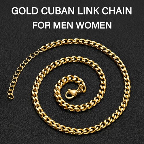 WomenGifts Cuban Link Chain Necklace for Women, Waterproof 14k Gold Silver Plated Chain Choker, Non Tarnish Stainless Steel Jewelry, 3.5/5/6/8/11mm,14/16/18 Inch Thin&Chunky&Thick - color: Gold, style: 6MM-14"
