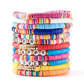 Ornaland 12 PCS Heishi Surfer Bracelets Polymer Clay Heishi Beads Stretch Bracelets Bohemia Bracelets Summer Beach Jewelry for Women Men