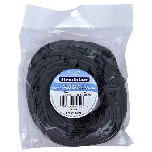 Beadalon Rubber Tubing - Neoprene, Black, 2.5 mm / .098 in - 25 m / 82 ft - size: 2.5 mm / .098 in - 25 m / 82 ft