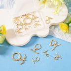 18K Gold Oval Toggle Clasps 14 Sets Heart Jewelry Clasps T-Bar Closure Clasp Fastener IQ End Clap for DIY Necklace Bracelet Earring Jewelry Making - color: 18K Gold-Heart/Flower/Round