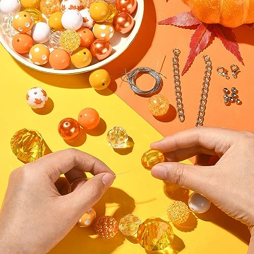 DanLingJewelry 50Pcs 20mm Thanksgiving Theme Beads Fall Bubblegum Beads Acrylic Yellow Orange Spacer Beads for DIY Jewelry Making Crafts Supplies - color: 50pcs - Thanksgiving