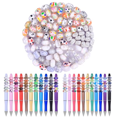 100 Pieces Assorted European Large Hole Fairy Wand Garden Beads, Mixed Color Lampwork Spacer Craft Beads for DIY Jewelry Making Supplies(White) - color: White