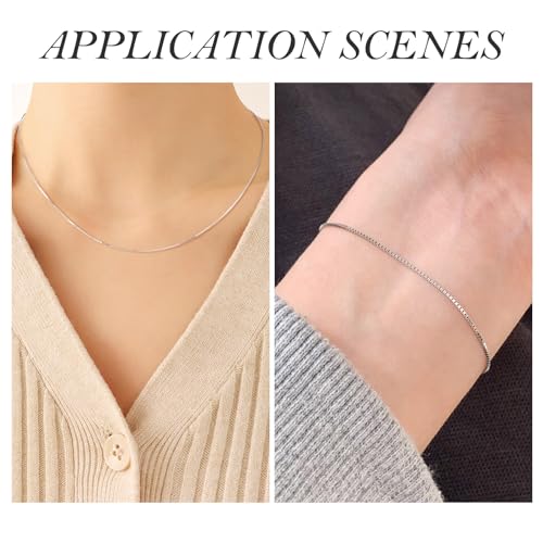 Elecrelive 925 Sterling Silver Box Chains 0.5mm Wide Thin Necklace Link Chains Permanent Jewelry for Men Women Necklace Bracelet DIY Making - color: Silver-Box Chain