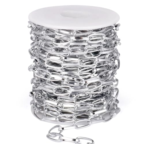 33FT Silver Paperclip Chains Roll, 7mm Aluminum Cable Link Chain Spool Bulk for DIY Crafts Jewelry Making - color: silver, size: 7MM