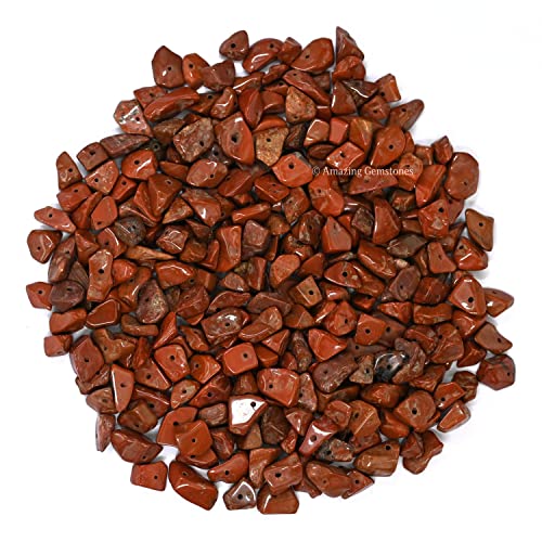 Red Jasper Pre Drilled Natural Crystals Crushed Chips Beads for Jewelry Making, DIY Handmade Healing Crystals (25 Inch Strand) - color: Red Jasper