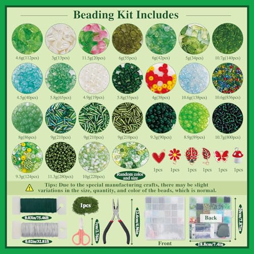 GarfxG Beaded Plant Kit, Green Glass Beads Plants Kit, Forever Plant Beads Green Beads with Step by Step Instructions, Video Tutorials, DIY Making Tools for Home Decor Jewelry Making DIY Craft