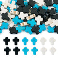 60 Pcs Turquoise Cross Beads Turquoise Stone Beads Small Cross Bead Charms Turquoise White Black Cross Crucifix Spacer Beads for Easter Holiday Bracelet Necklace Jewelry Making - color: Black/White/Blue
