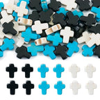60 Pcs Turquoise Cross Beads Turquoise Stone Beads Small Cross Bead Charms Turquoise White Black Cross Crucifix Spacer Beads for Easter Holiday Bracelet Necklace Jewelry Making - color: Black/White/Blue