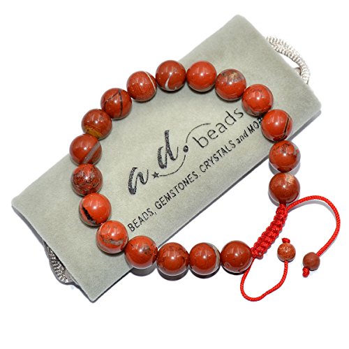 AD Beads Natural 10mm Gemstone Bracelets Healing Power Crystal Macrame Adjustable 7-9 Inch - color: Red River Jasper