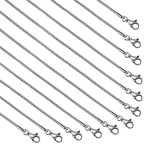 UMAOKANG 12 Pack Necklace Chains Bulk for Jewelry Making, Silver Plated Stainless Steel Box Chain with Lobster Clasps for Women Necklace DIY (18 Inches) - color: Silver Box, size: 18 Inch