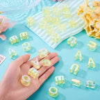 FASHEWELRY 50Pcs UV Plating Rainbow Iridescent Acrylic Letter Beads with Large Hole Big Letter Blocks Charms 3D Letters Chunky Vowel Alphabet Beads for Key Chains Necklace DIY Arts Craft (Yellow) - color: Light Yellow, size: Vowels