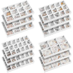 Junkin 12 Pcs Jewelry Tray Velvet Stackable Jewelry Organizer Trays Divided Earring Accessories Storage Containers Box (Rose Red) - color: White