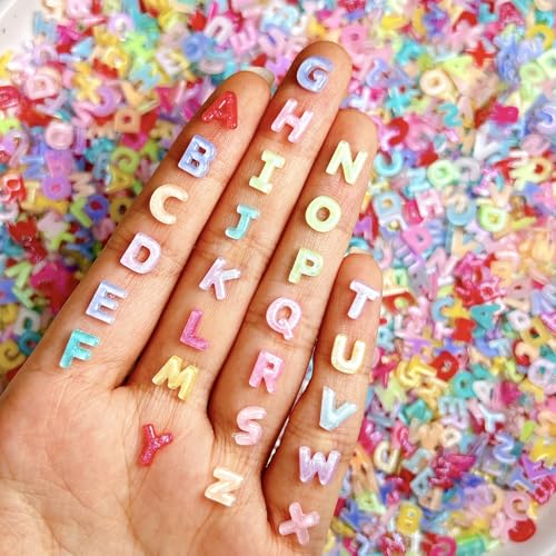 100Pcs Alphabet Nail Art Charms Luminous Resin Cute Nail Rhinestones Random Candy Color Kawaii Letters Nail Jewelry Flat Back with Aurora Glitter Nail Gems for Design Craft Manicure Nails Decorations - color: Style-15