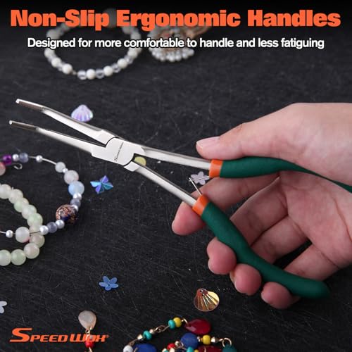 SPEEDWOX Mini Long Nose Pliers with Serrated Jaw - Long Reach Needle Nose Pliers for Jewelry Making, Bending Wire & Small Object Gripping - style: Bent Long Nose Pliers Serrated Jaws