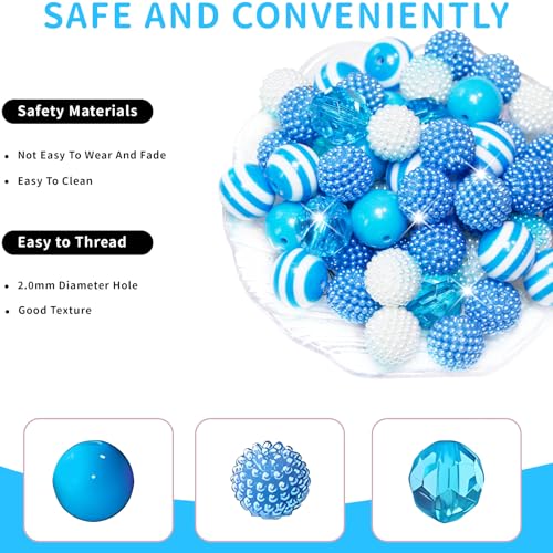 48 Pcs 20mm Beads for Pens Bubblegum Bead Light Blue Crystal Acrylic Round Chunky Bead Sparkly Large Balls Beads for Pen Beadable Keychain Bracelet Necklace DIY Jewelry Making Supplies - color: Light blue Color