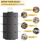 Urban Deco 360° Rotating Pegboard Display Stand with Signage, 4-Sided Spinning Peg Board Stand with 24 Hooks for Jewelry, Earring & Keychain Holder Displays for Craft Shows & Vendor Events (Black) - color: Black