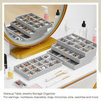 Junkin 12 Pcs Jewelry Tray Velvet Stackable Jewelry Organizer Trays Divided Earring Accessories Storage Containers Box (Rose Red) - color: Gray
