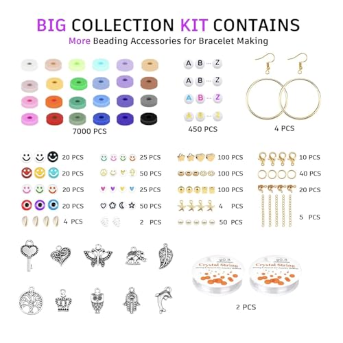 Gionlion Clay Beads Bracelet Making Kit, Pack 2 Boxes Preppy Letter Spacer Beads and Charms Kit for Friendship Jewelry Making, Arts and Crafts Gifts for Girls Ages 8-12 - style: Bright Pro