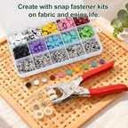 XLYAXOP 200 Sets Snap Button Kit with Press Pliers Fastener Tool, 803Pcs 9.5mm Metal Snaps for Fabric and Sewing in 10 Solid Colors, Durable Snap Buttons for DIY Crafting and Clothing