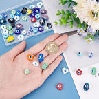 PH PandaHall 50pcs Evil Eye Beads, Handmade Lampwork Spacer Bead Bracelet Connector Bead Craft Beads for DIY Bracelets Earrings Necklace Jewelry Making, Mix Colors
