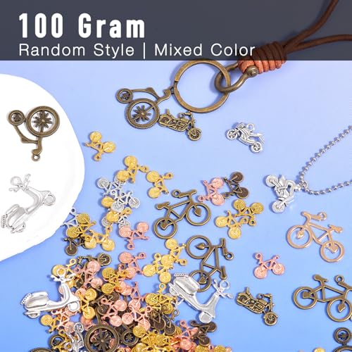 stino Metal Charms for Jewelry Making 100gram, Bulk Tibetan Silver & Gold Plated Trinkets for Earring Necklace Jewelry Making and Findings - color: Bike Silver & Gold