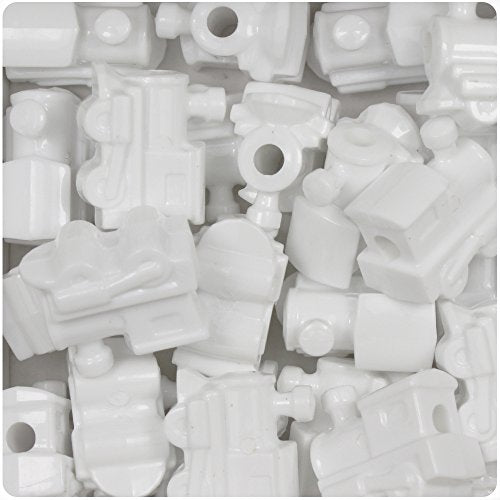BeadTin White Opaque 22mm Train Shaped Plastic Pony Beads (24pcs) - color: White Opaque