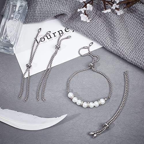 Beebeecraft 1 Box 10 Strand Adjustable Slider Chain Bracelet Stainless Steel 8.6Inch Jewelry Making Chains with Ball Ends for Women Semi Finished DIY